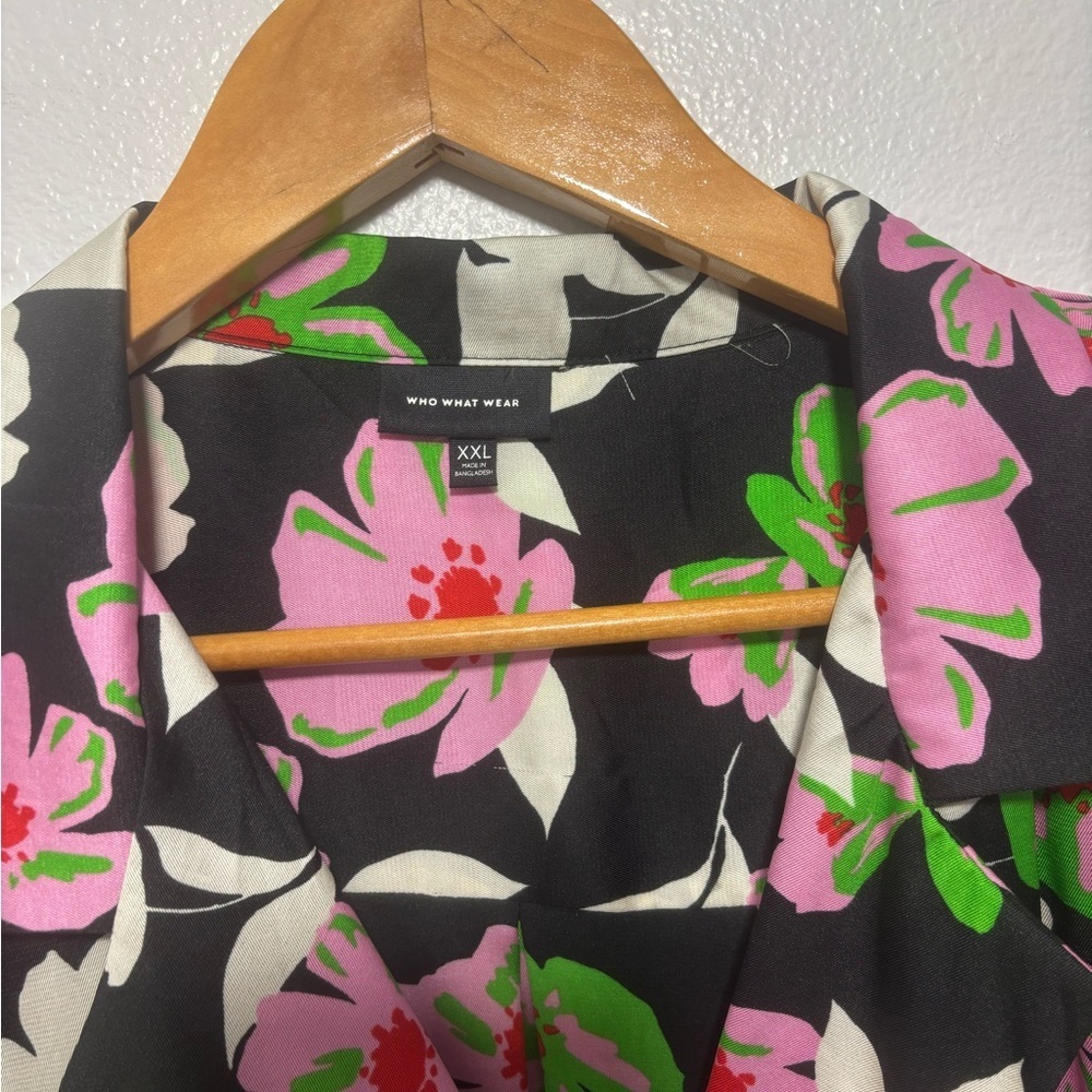 Who What Wear Floral Wrap Tie Blouse Top Black Pink Green | XXL - Picture 7 of 13